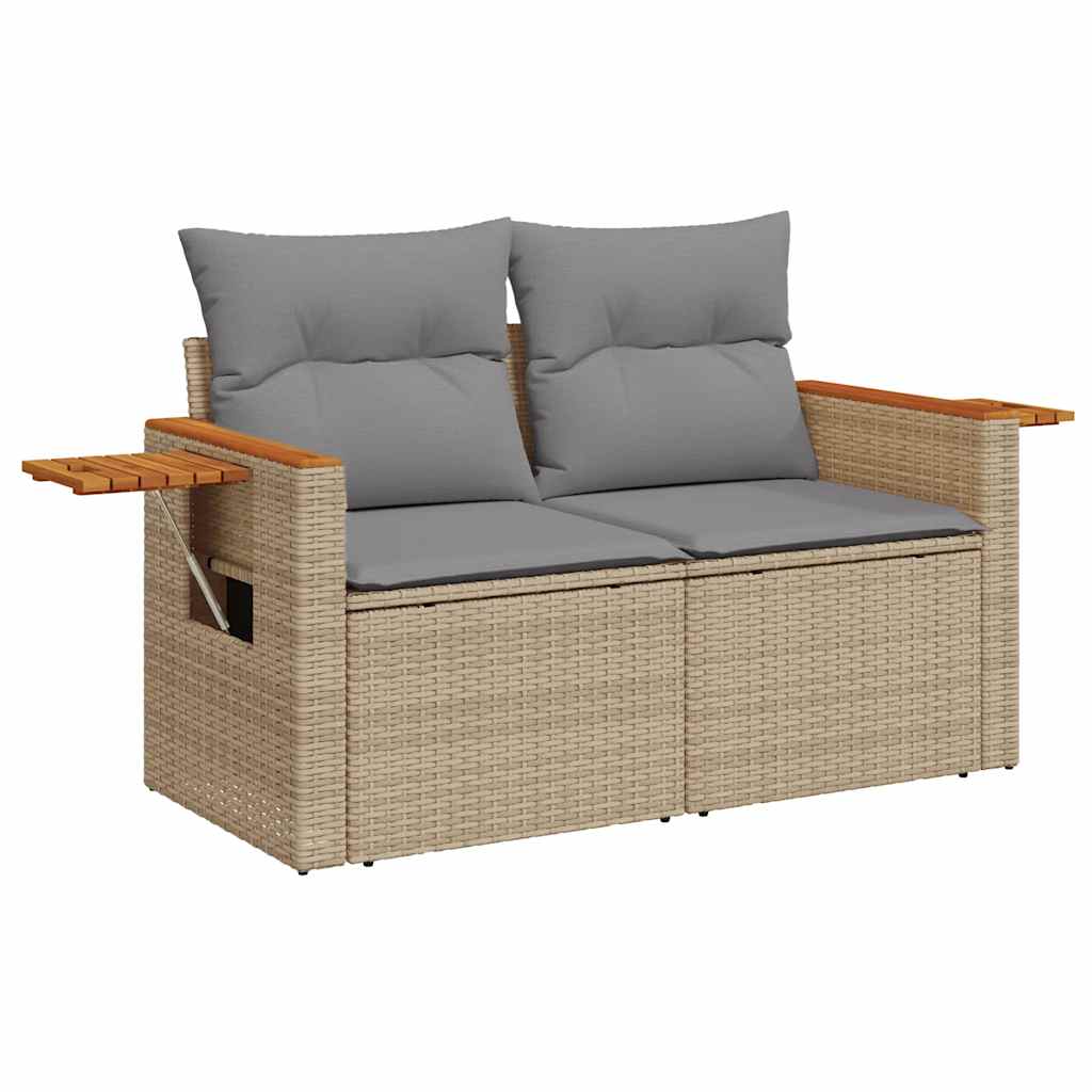 10-delige Loungeset met kussens poly rattan acacia beige