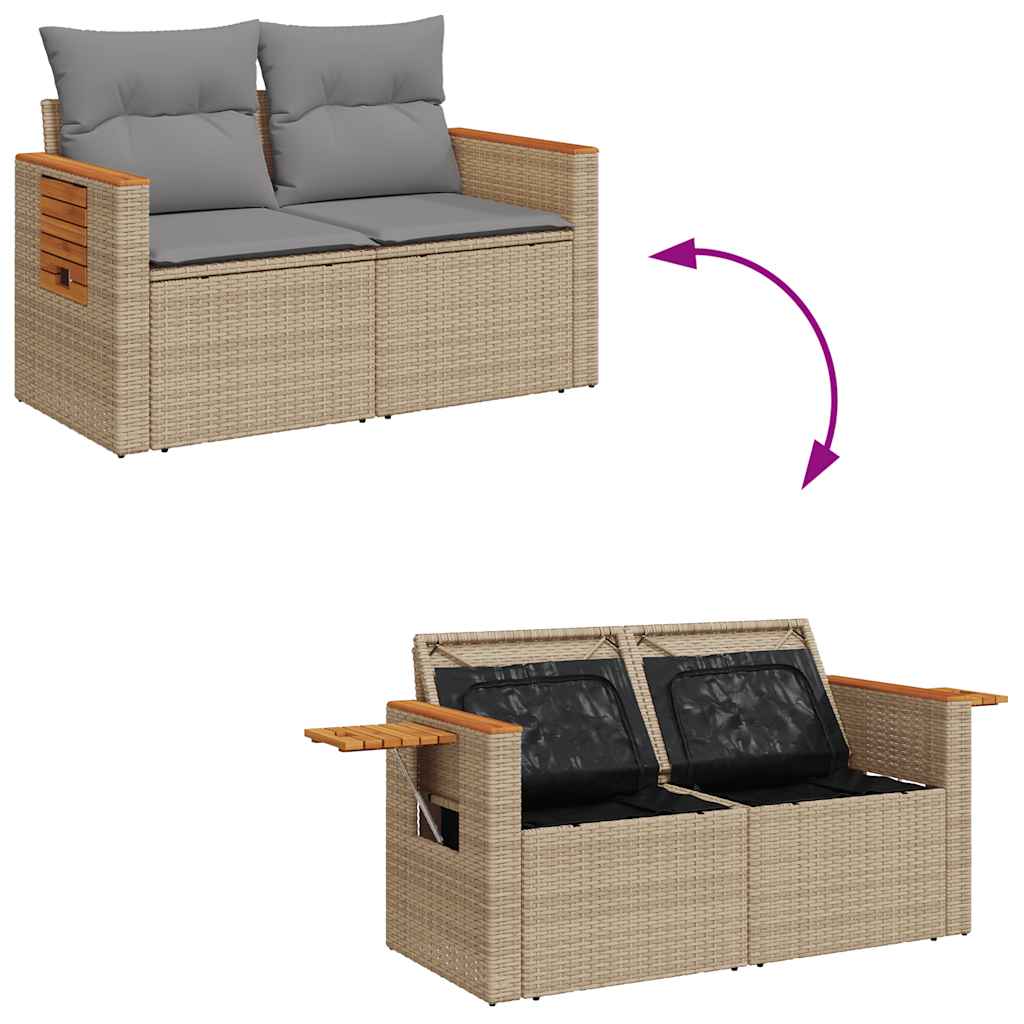 10-delige Loungeset met kussens poly rattan acacia beige