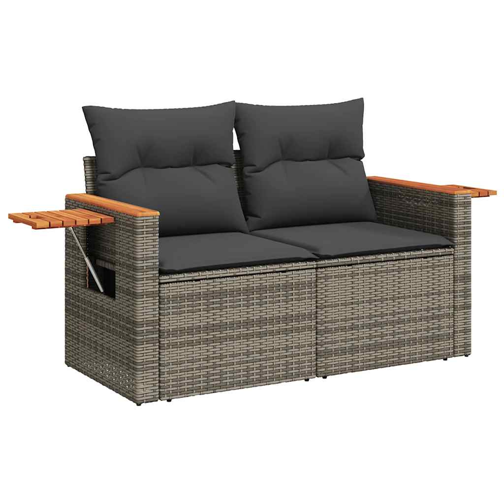 10-delige Loungeset met kussens poly rattan acacia grijs