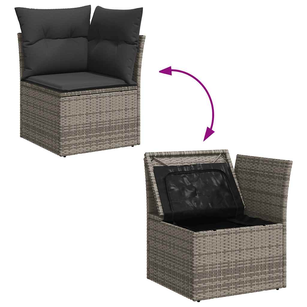 10-delige Loungeset met kussens poly rattan acacia grijs