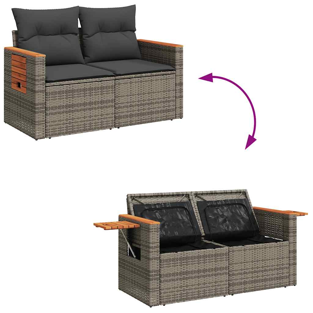 10-delige Loungeset met kussens poly rattan acacia grijs