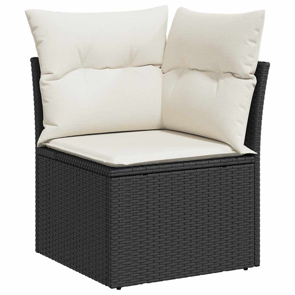 10-delige Loungeset met kussens poly rattan acacia zwart