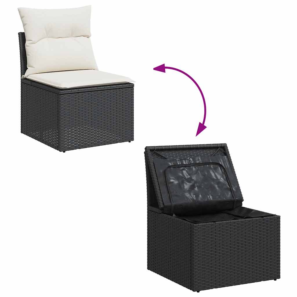 10-delige Loungeset met kussens poly rattan acacia zwart