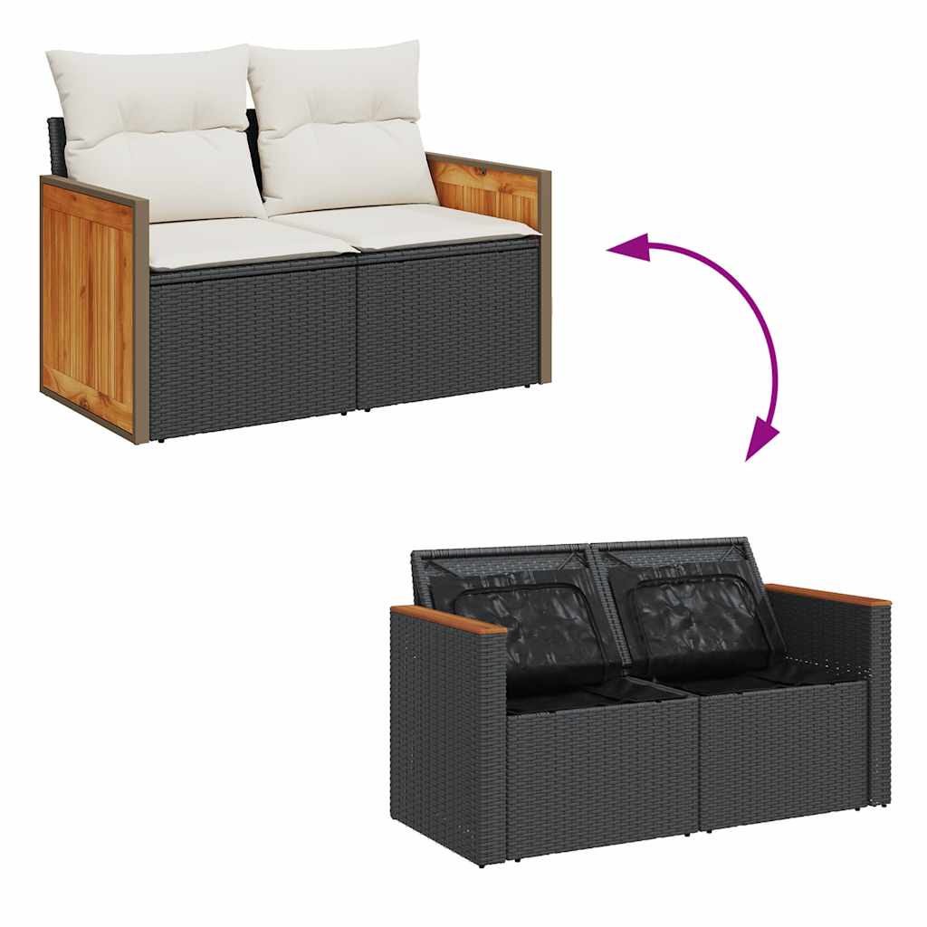 10-delige Loungeset met kussens poly rattan acacia zwart