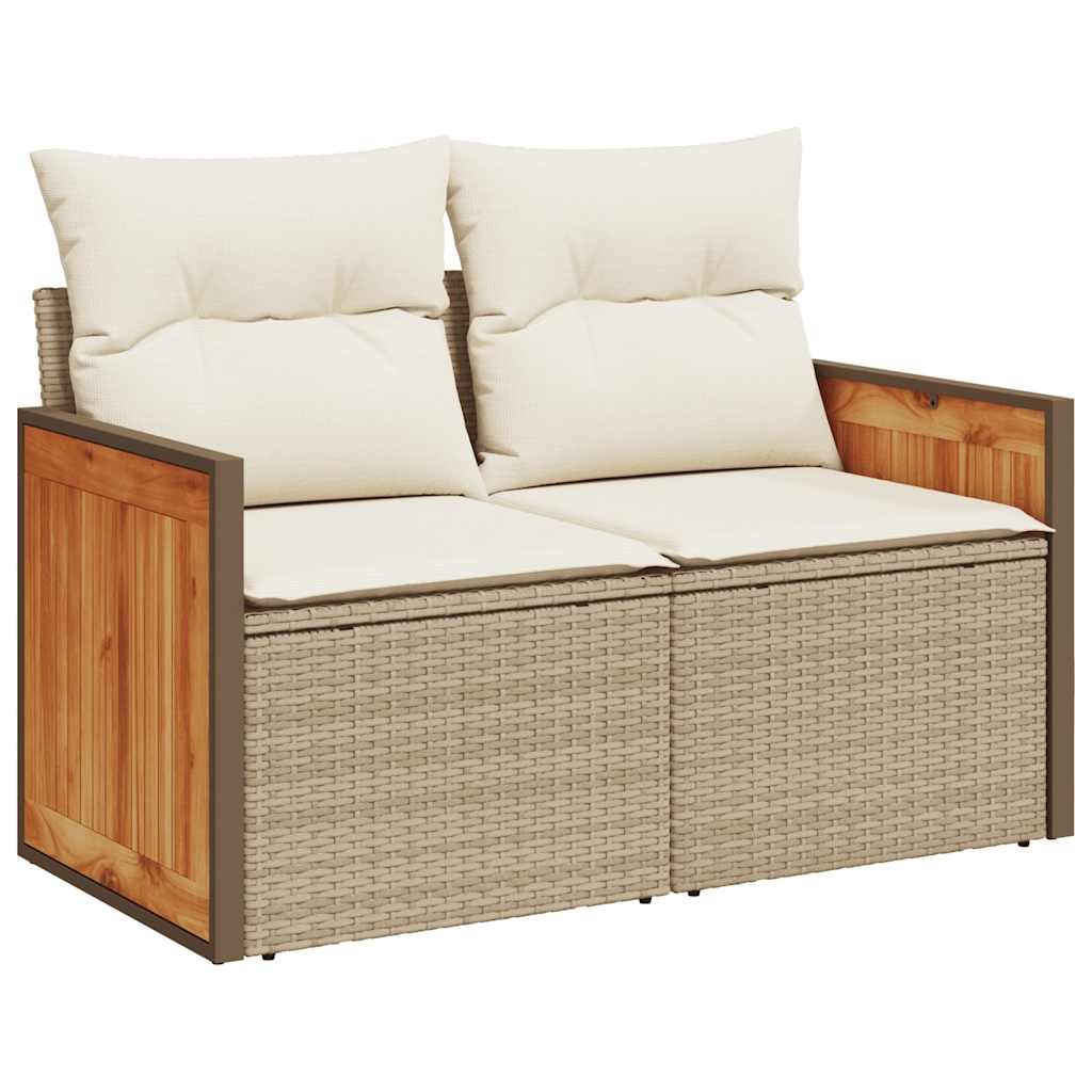 10-delige Loungeset met kussens poly rattan acacia beige