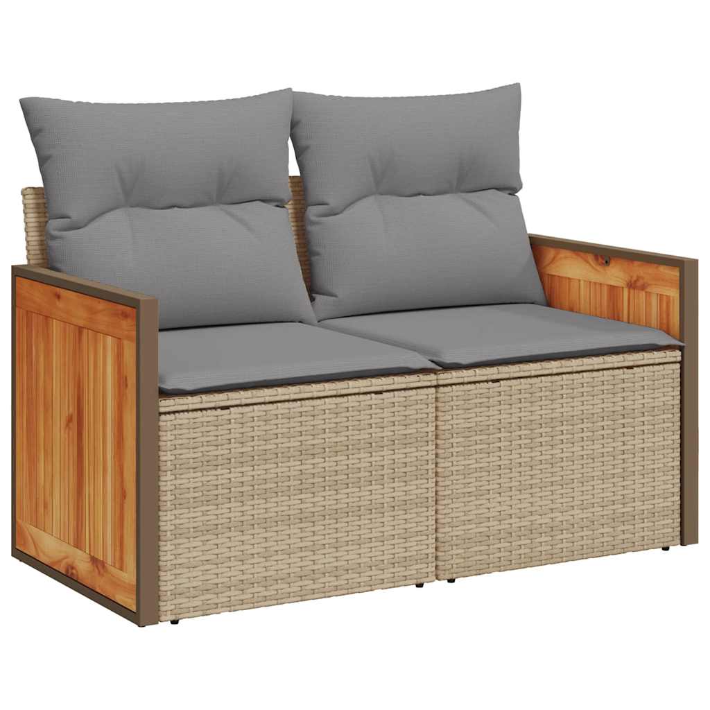 10-delige Loungeset met kussens poly rattan acacia beige