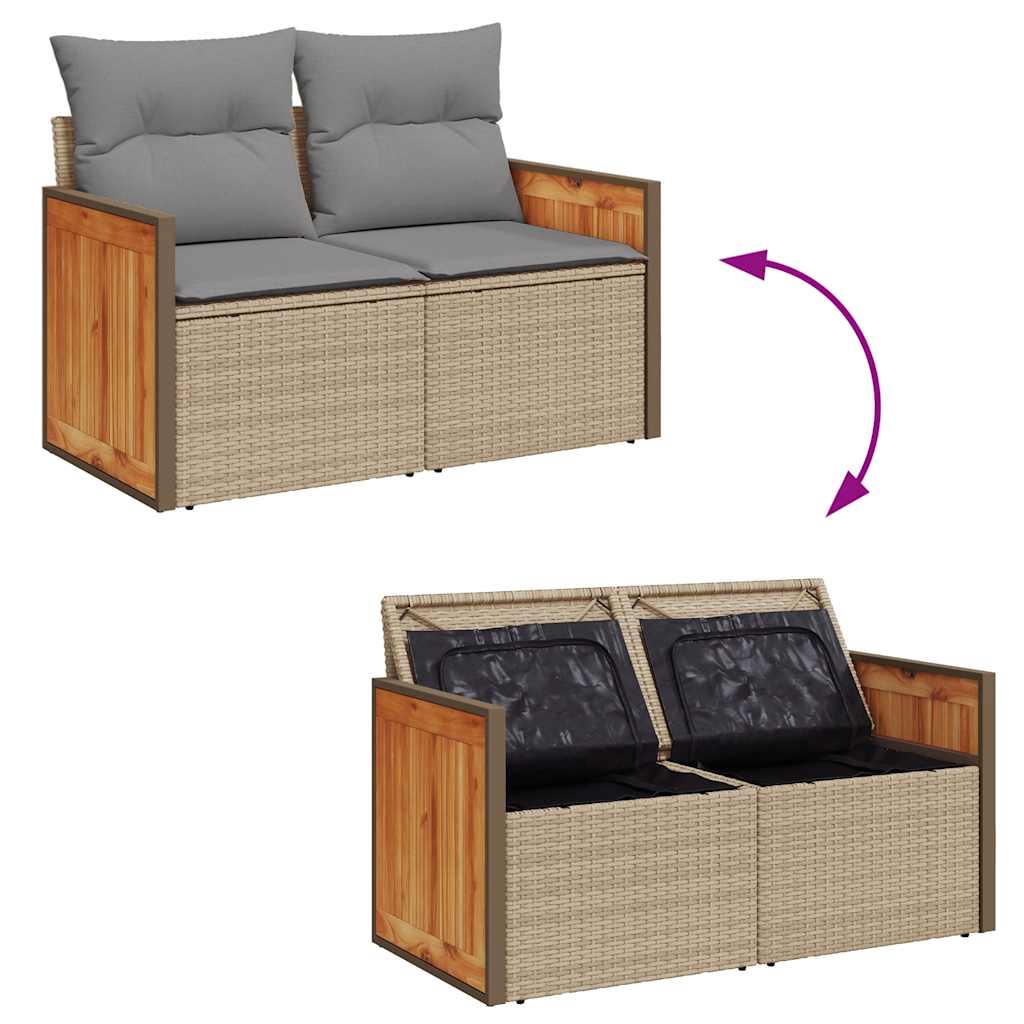 10-delige Loungeset met kussens poly rattan acacia beige