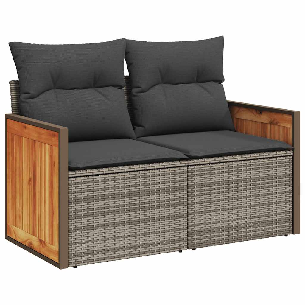 10-delige Loungeset met kussens poly rattan acacia grijs