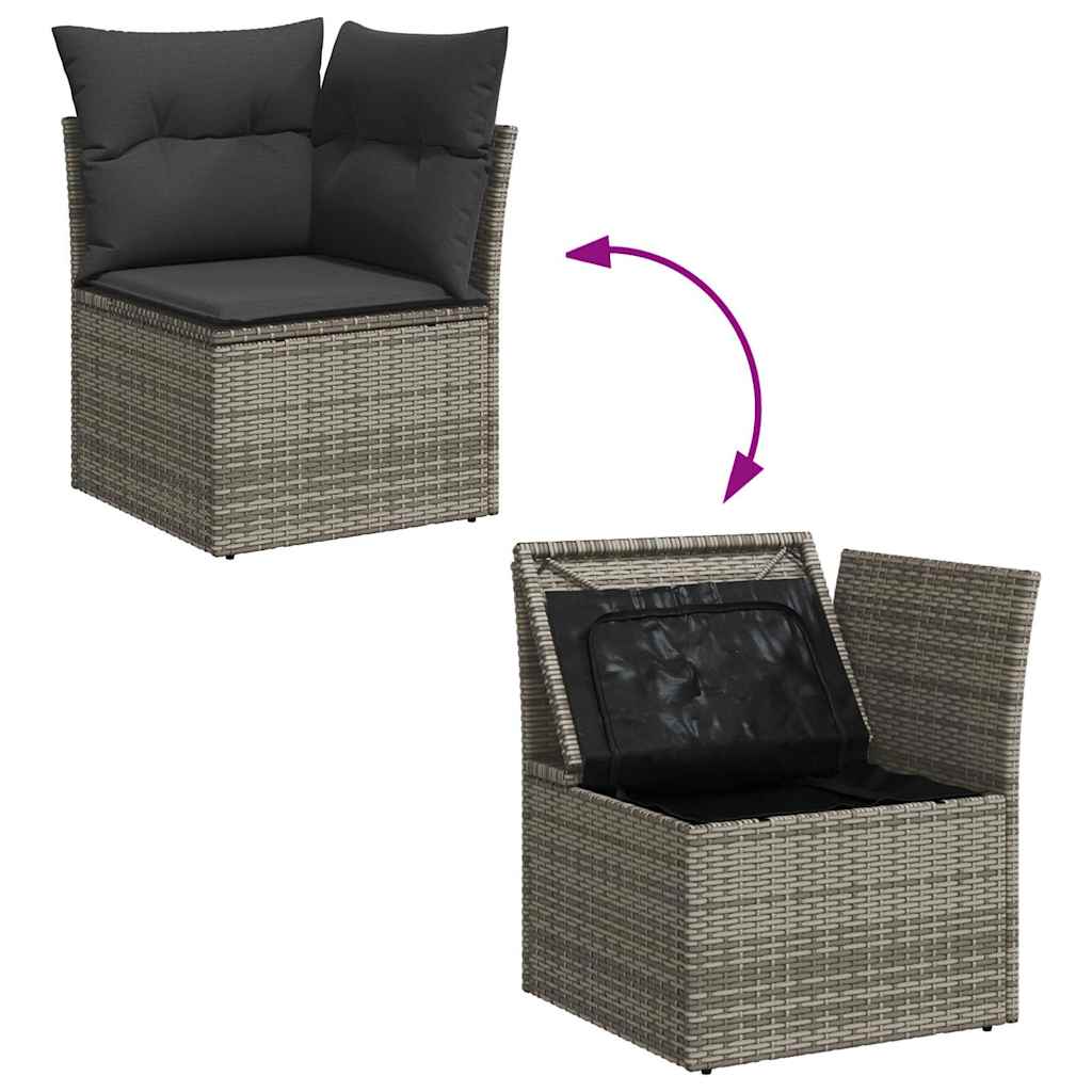 10-delige Loungeset met kussens poly rattan acacia grijs