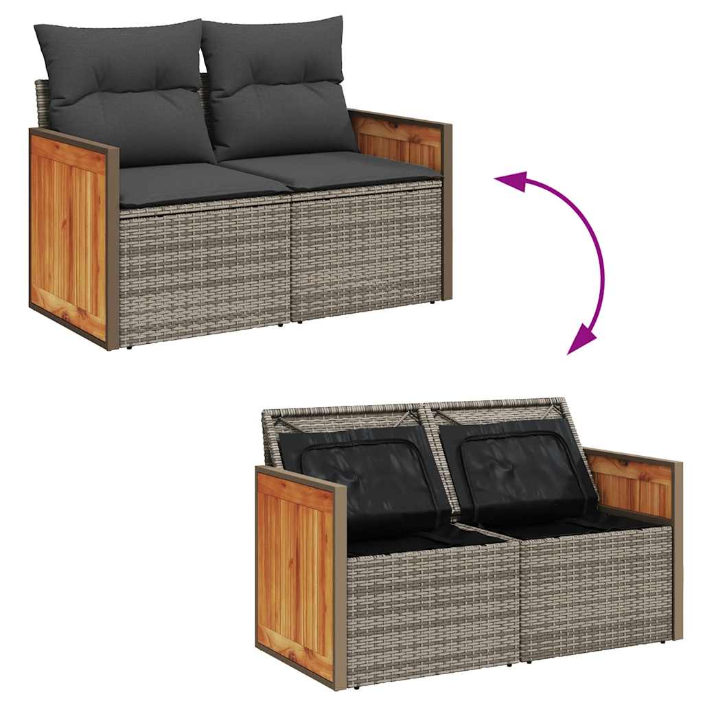 10-delige Loungeset met kussens poly rattan acacia grijs