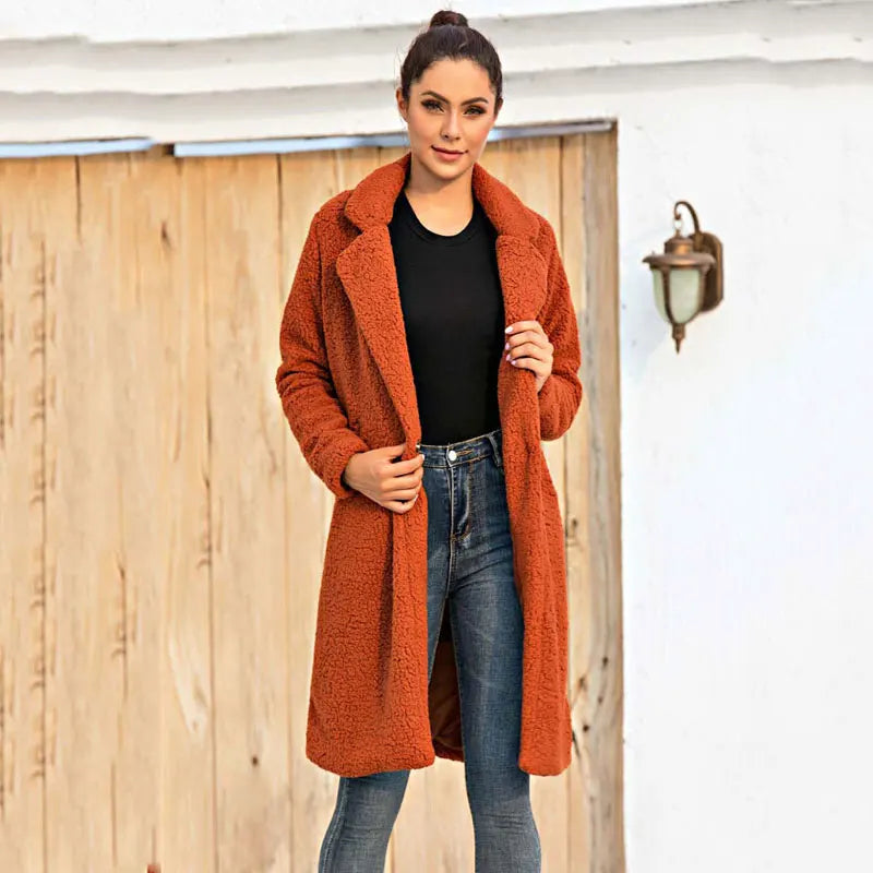 2023 Autumn Long Winter Coat Woman Faux Fur Coat Women Warm Ladies Fur Teddy Jacket Female Plush Teddy Coat  Outwear