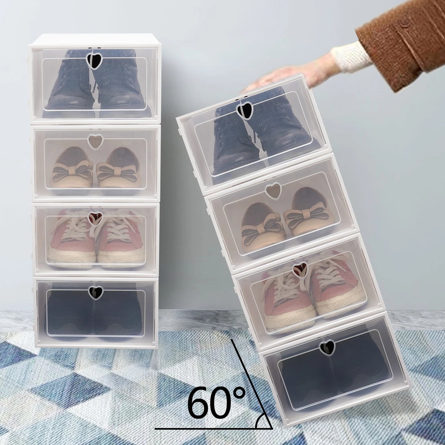 20 PCS Fold Plastic Shoes Case Thickened Transparent Drawer Case Plastic Shoe Boxes Stackable Box Shoe Organizer Shoebox