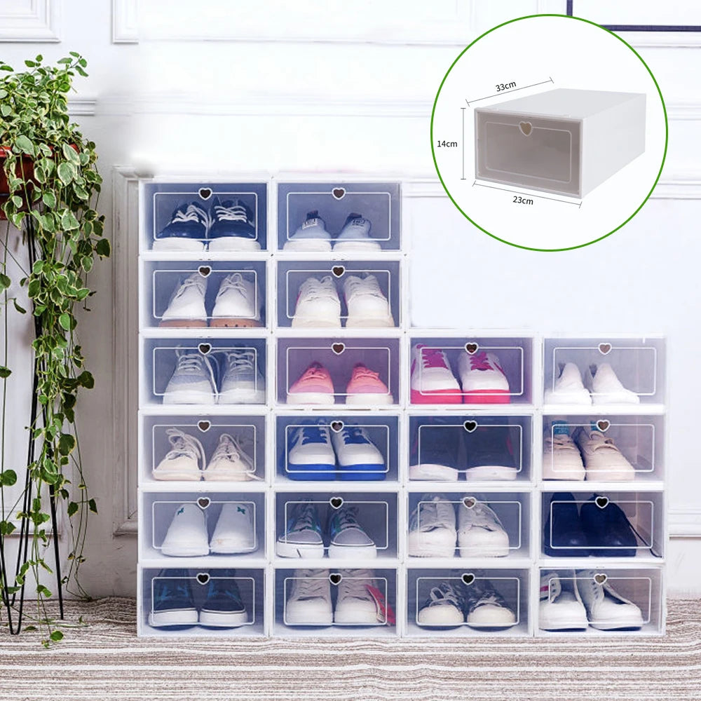 20 PCS Fold Plastic Shoes Case Thickened Transparent Drawer Case Plastic Shoe Boxes Stackable Box Shoe Organizer Shoebox