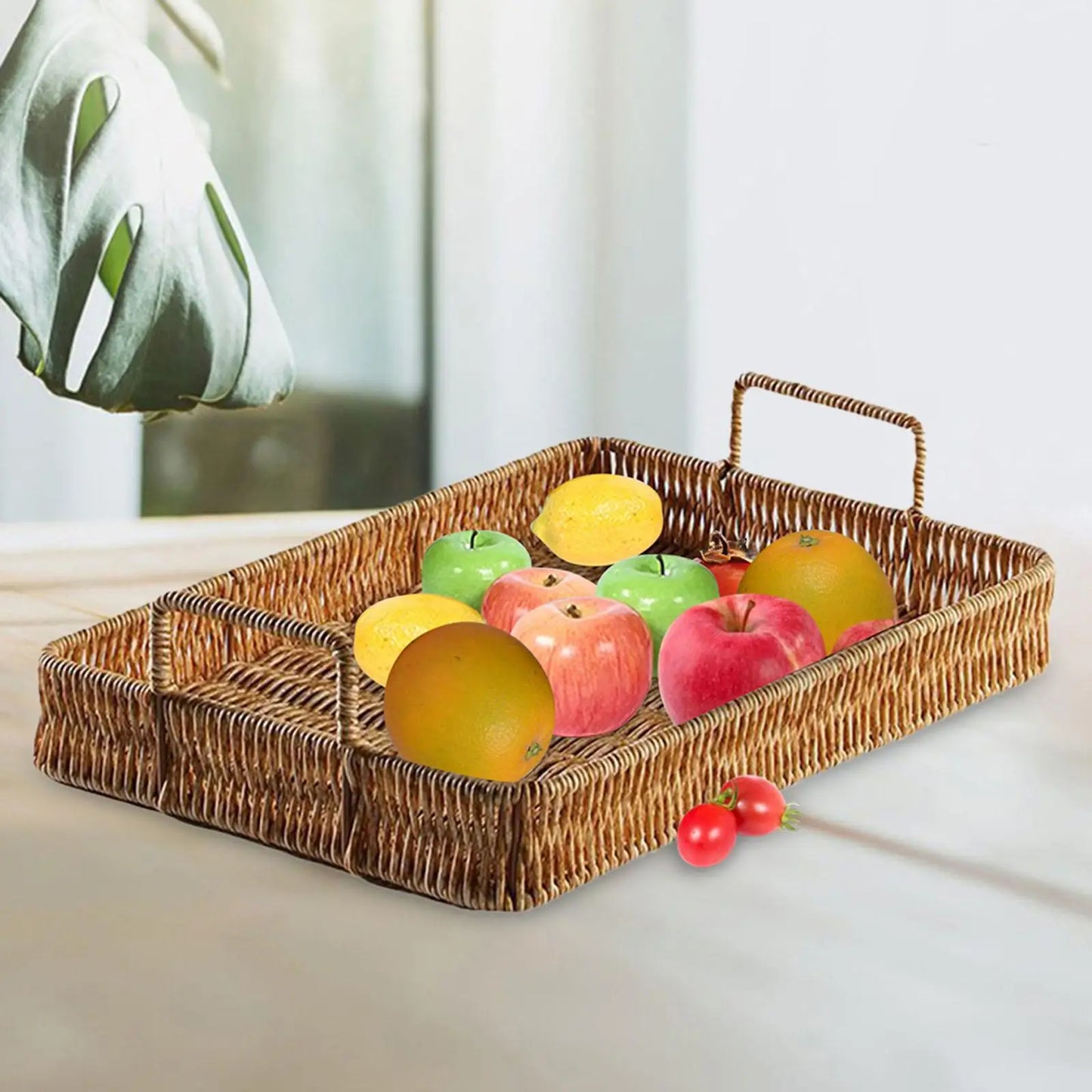 Hand Woven Fruit Serving Tray Snack Bread Trays Rectangle for Centerpiece